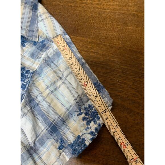 Rockmount Ranch Wear Top Womens Large Western Shirt Pearl Snap Embroidered Blue - Picture 6 of 8